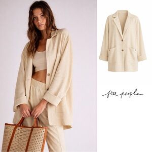 NEW Free People Beach Reign Textured Oversized Blazer in a yellow